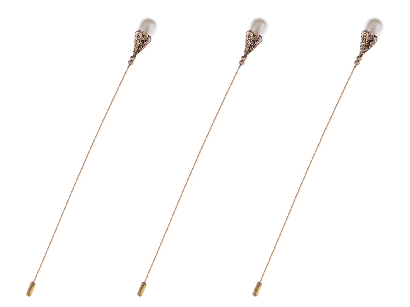 Women's Hat Pin Long Handle Golden Jewelry Retro Hollow Out Pearl Pins