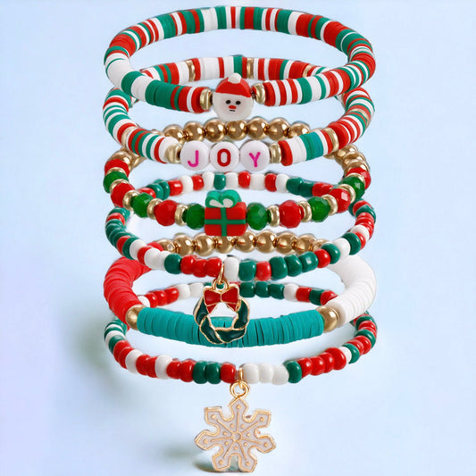 Layered Set of Beaded Christmas Bracelet