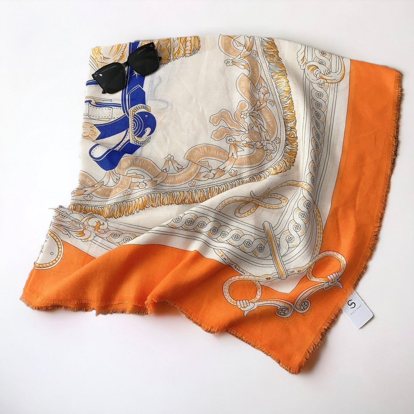 Loose Bearded Large Square Shawl Silk Scarf