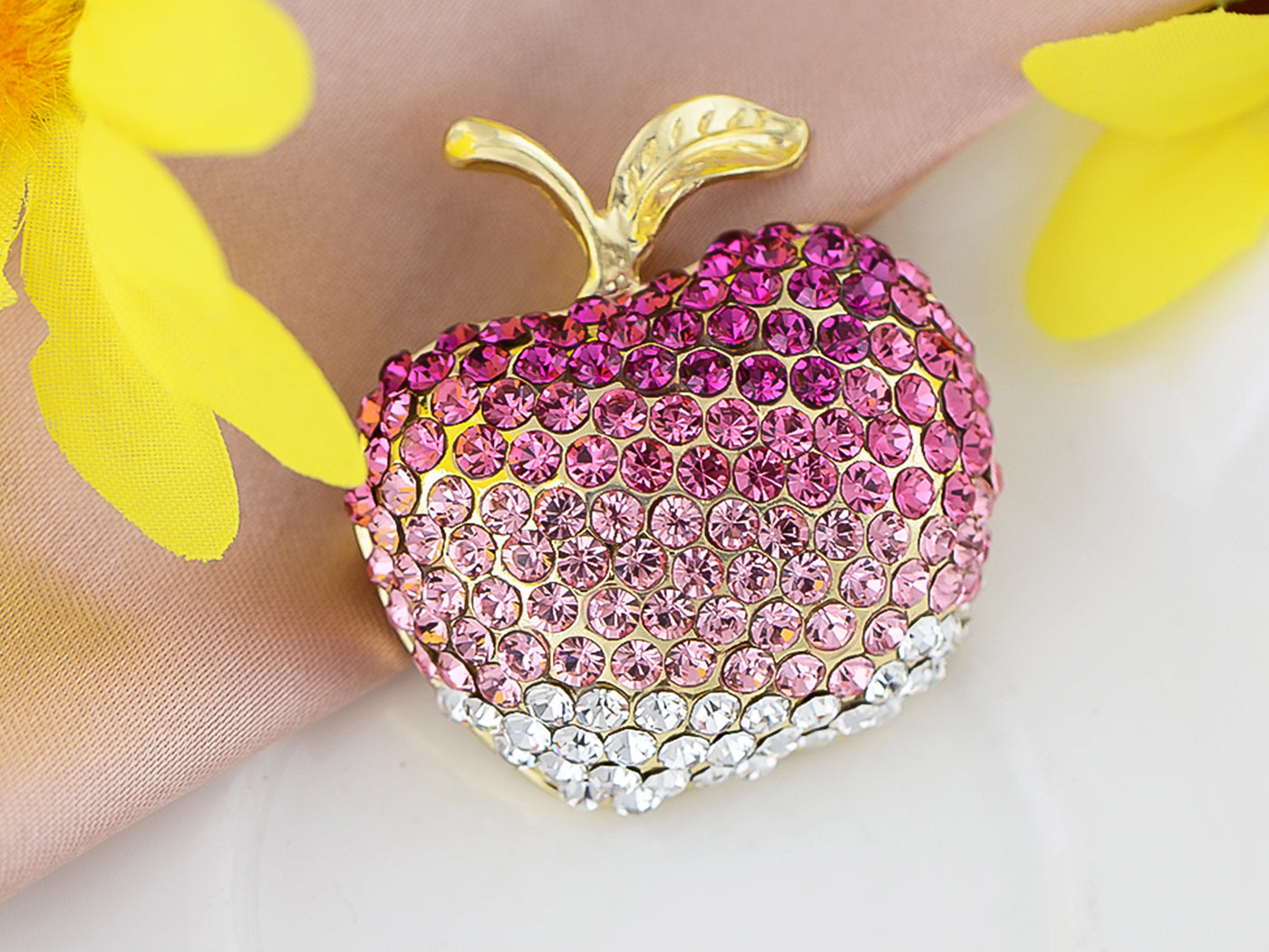 Swarovski Crystal Silver Shine Blue Green Apple Brooch Pin