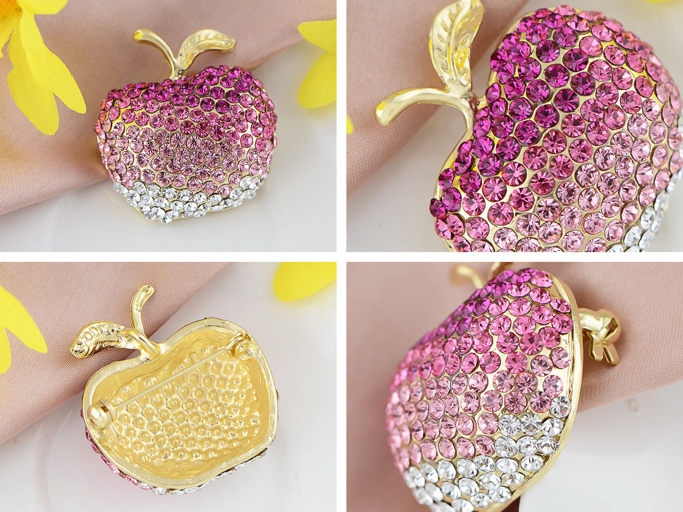 Swarovski Crystal Silver Shine Blue Green Apple Brooch Pin