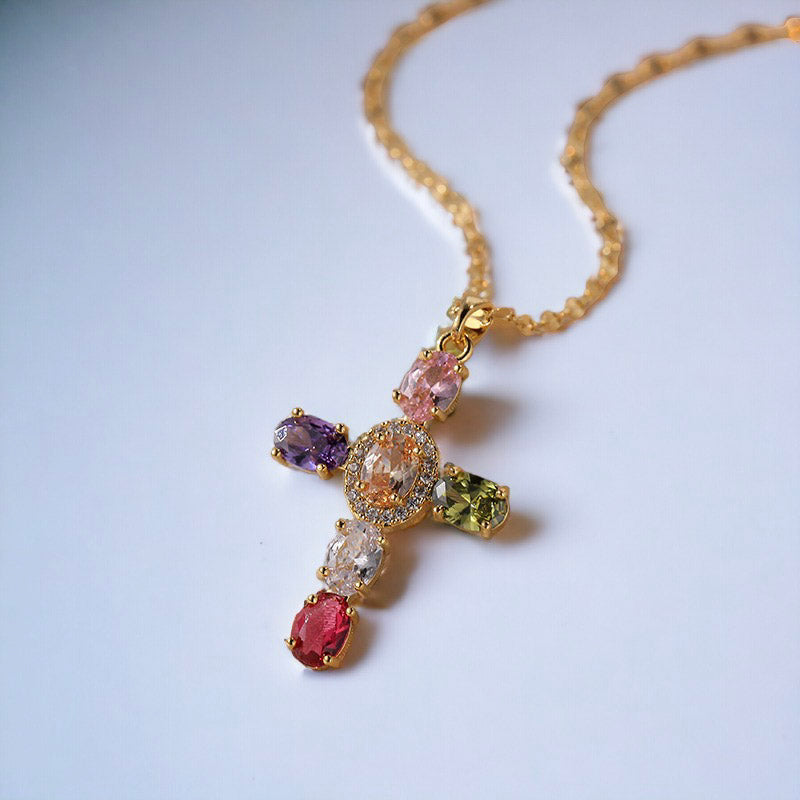Retro Zircon Crystal Cross Necklace