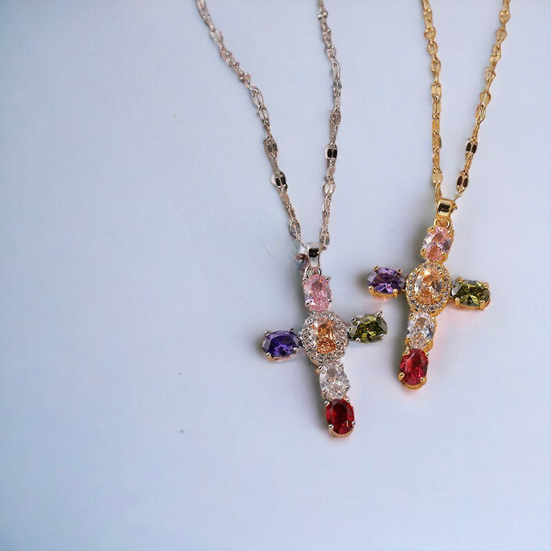 Retro Zircon Crystal Cross Necklace