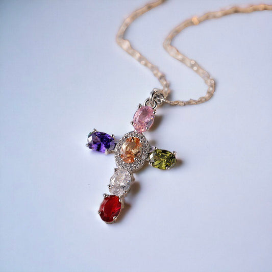 Retro Zircon Crystal Cross Necklace