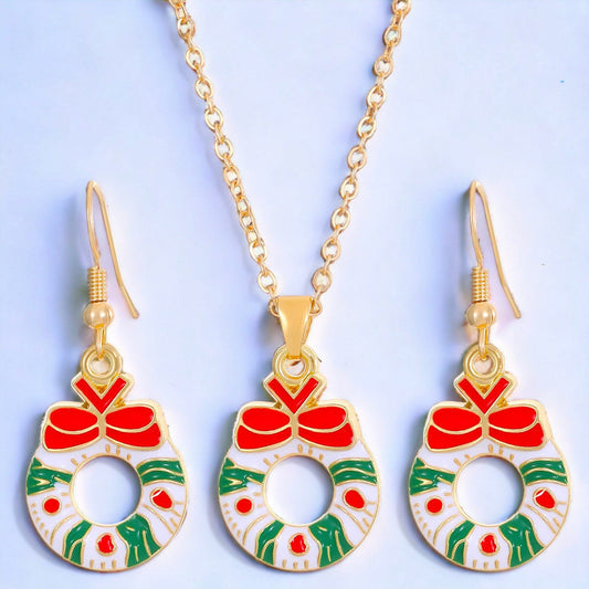 Festive Christmas Ornament Necklace & Earrings Set