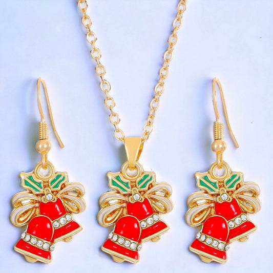 Festive Christmas Ornament Necklace & Earrings Set