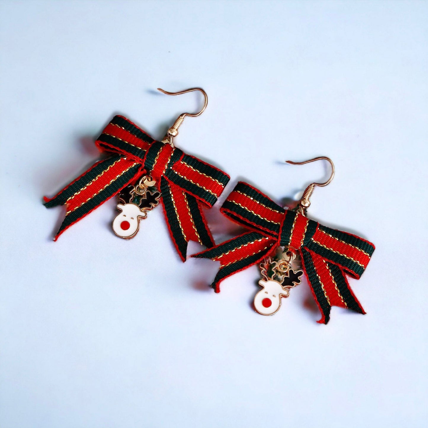 Festive Bow Earrings with Christmas Bell