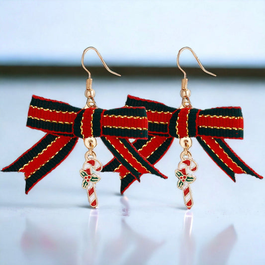 Festive Bow Earrings with Christmas Bell