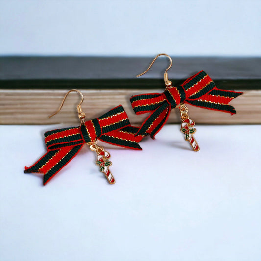 Festive Bow Earrings with Christmas Bell