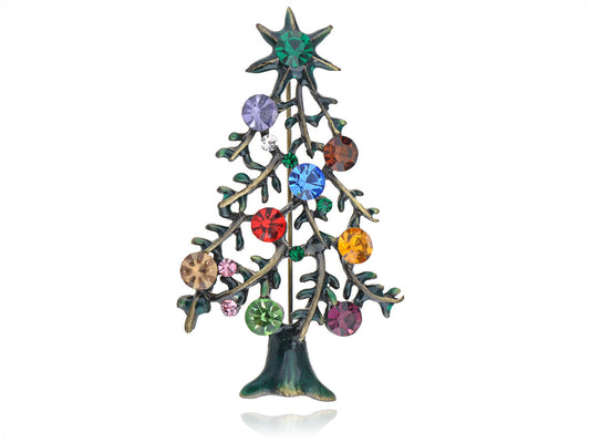 Multicolor Green Holiday Christmas Tree Star Brooch Pin