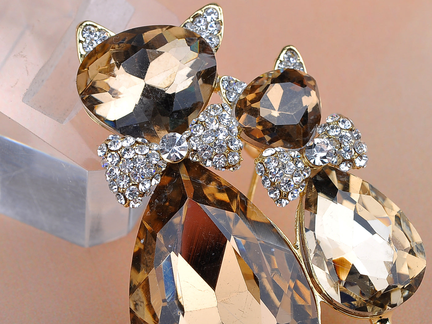 Light Smoked Topaz Kitty Cat Animal Brooch Pin