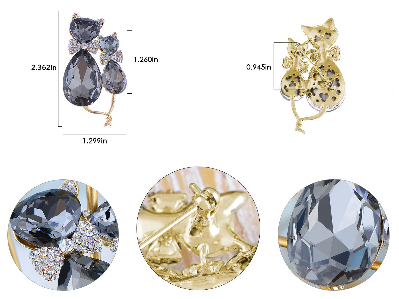 Light Smoked Topaz Kitty Cat Animal Brooch Pin