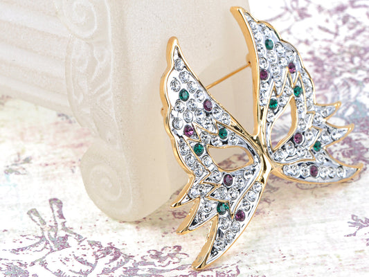 Green Purple Masquerade Ball Butterfly Brooch Pin