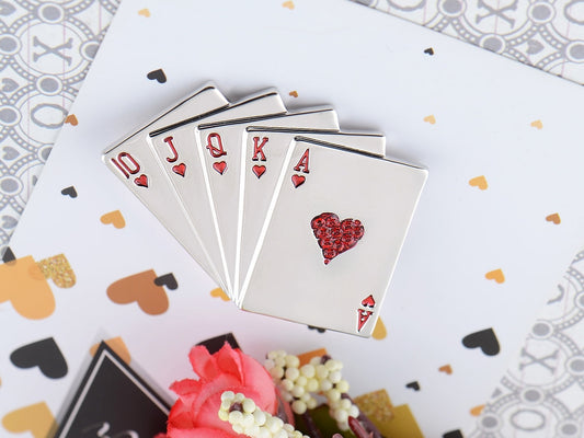 Royal Flush Poker Playing Hand Cards Brooch Pin
