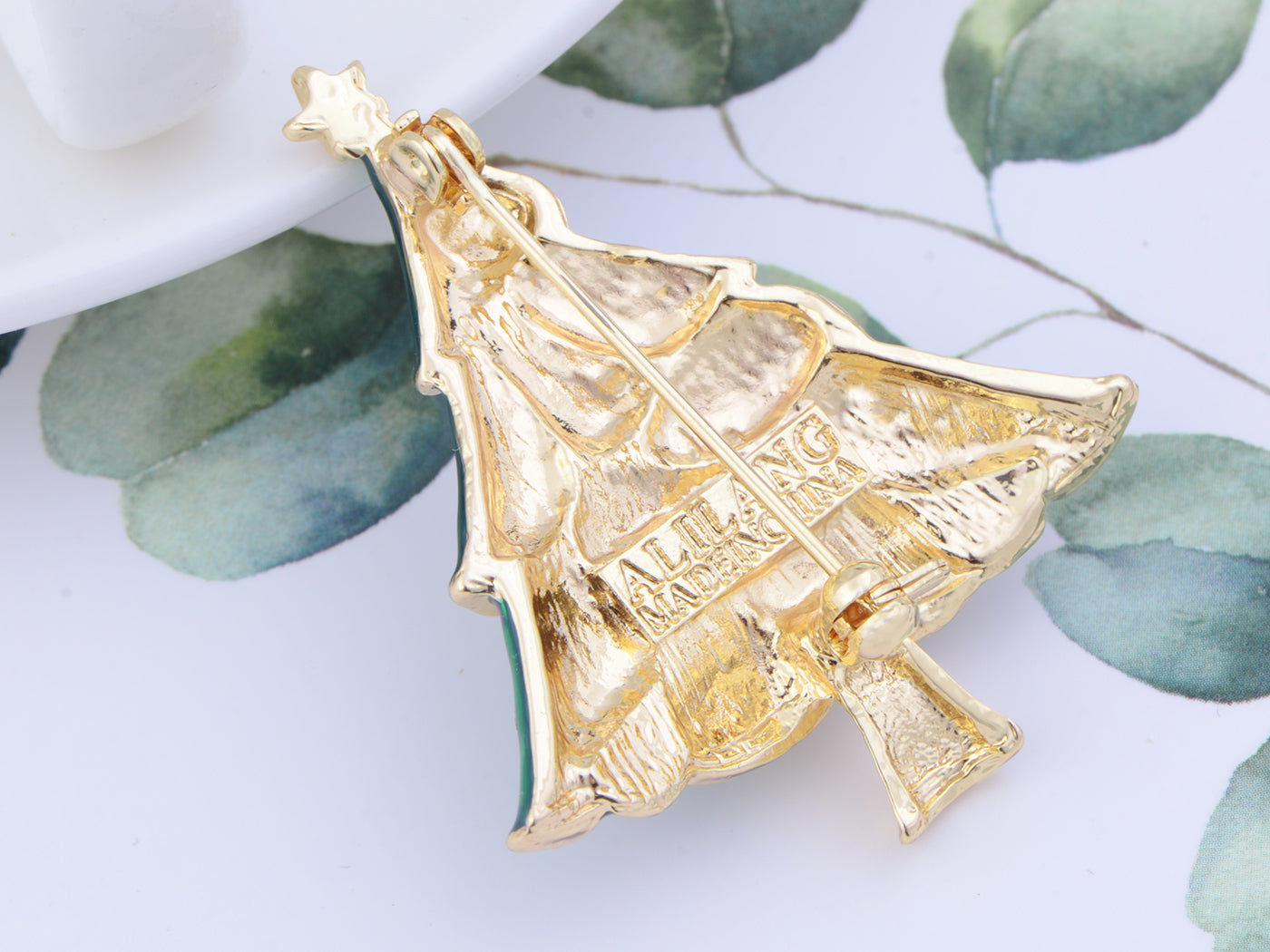 Multicolor Green Holiday Christmas Tree Star Brooch Pin