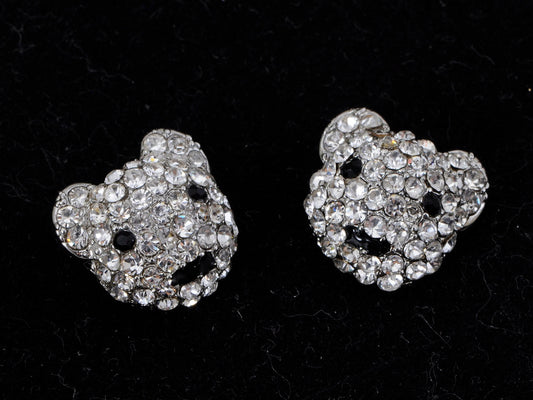Happy Anime Smile Teddy Bear Ice Bling Stud Earrings