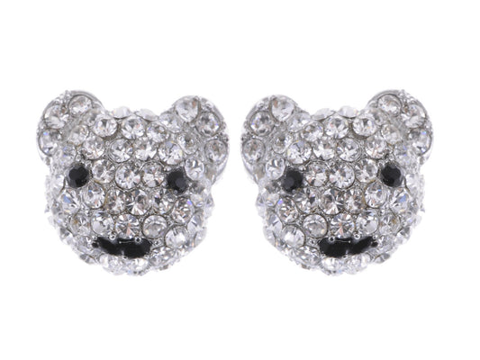 Happy Anime Smile Teddy Bear Ice Bling Stud Earrings