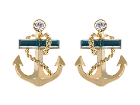 Blue Nautical Anchor Stud Earrings