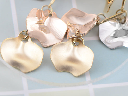 Pearl Studs Polished Gold Silver D Leaves Dangle Earrings