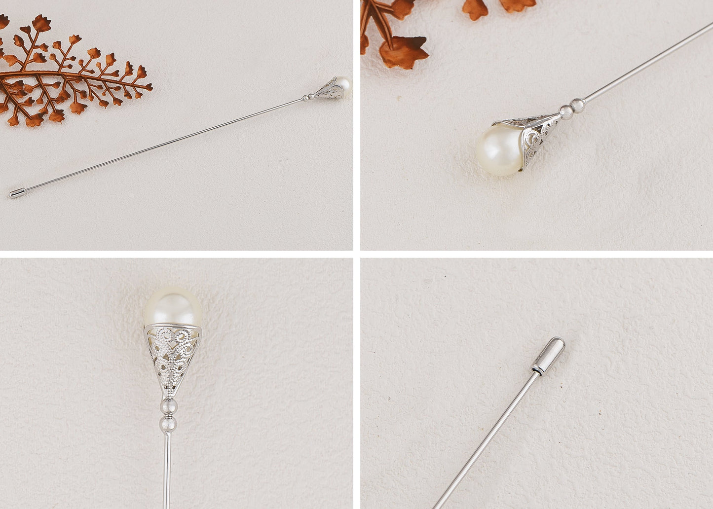 Women's Hat Pin Long Handle Golden Jewelry Retro Hollow Out Pearl Pins