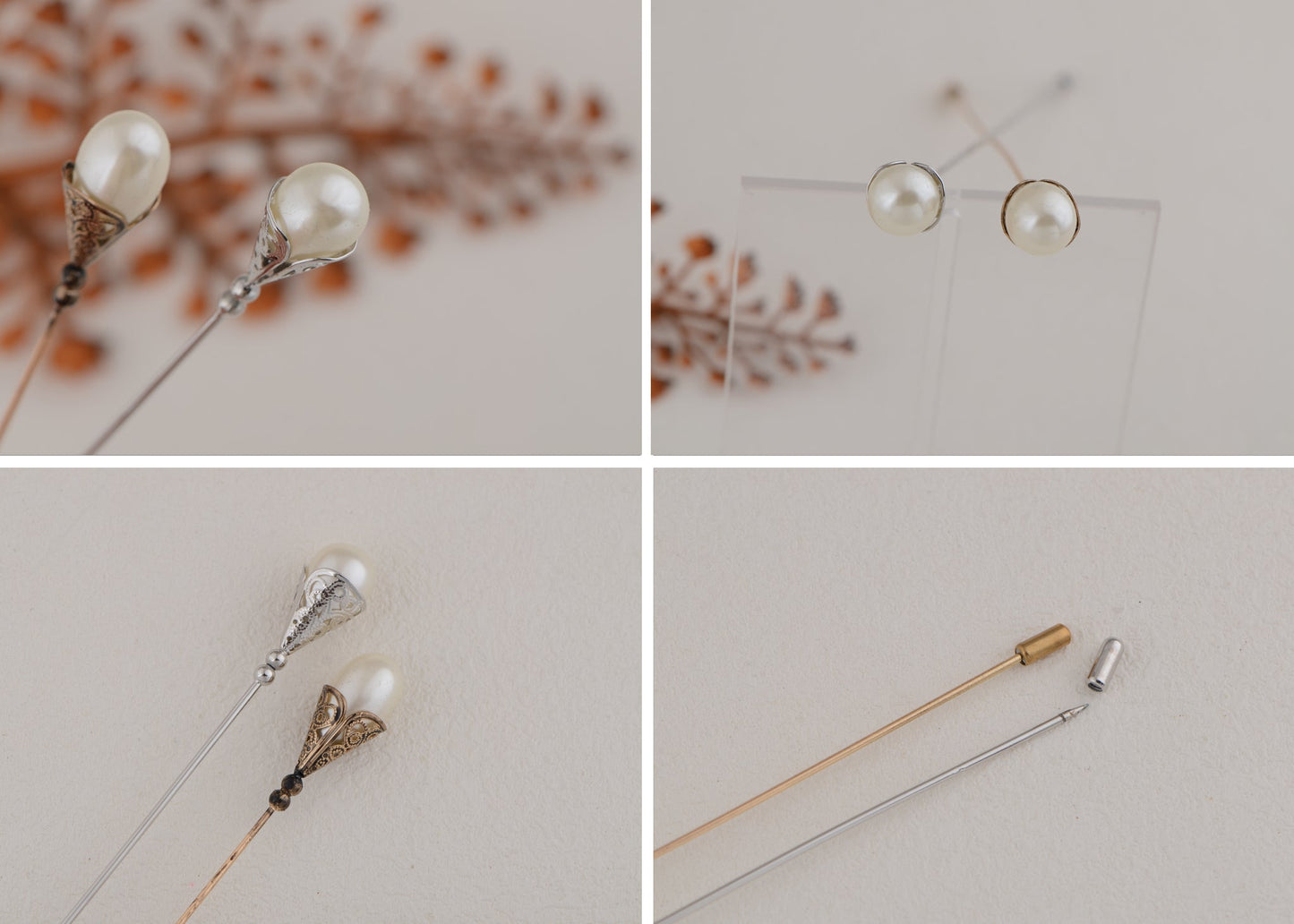 Women's Hat Pin Long Handle Golden Jewelry Retro Hollow Out Pearl Pins