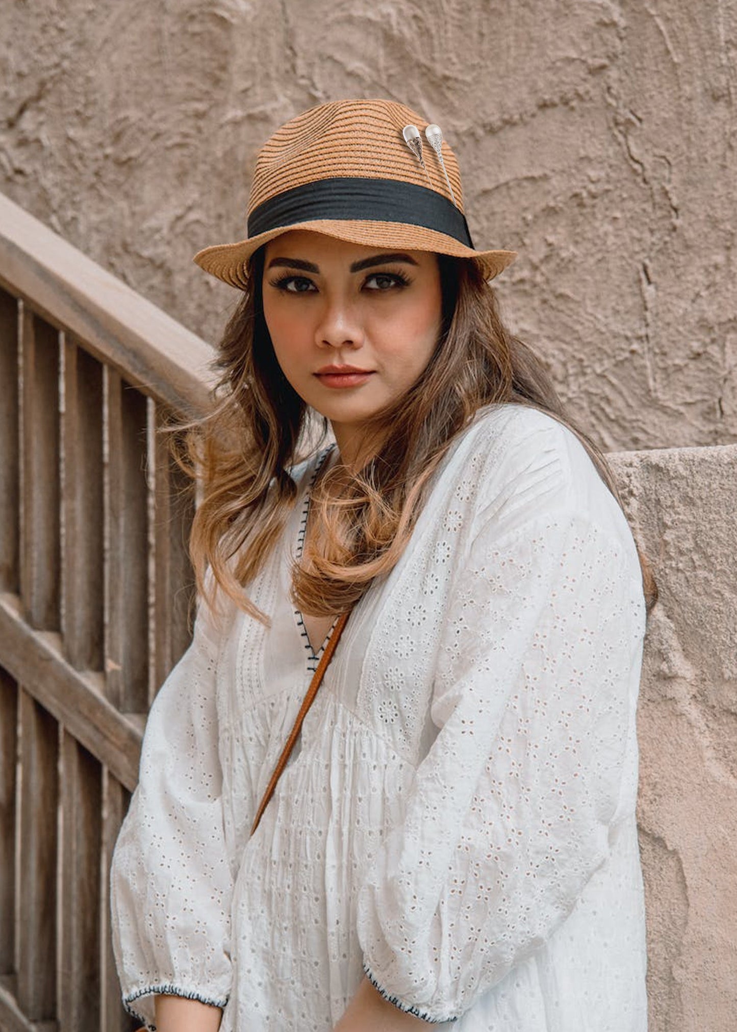 Women's Hat Pin Long Handle Golden Jewelry Retro Hollow Out Pearl Pins