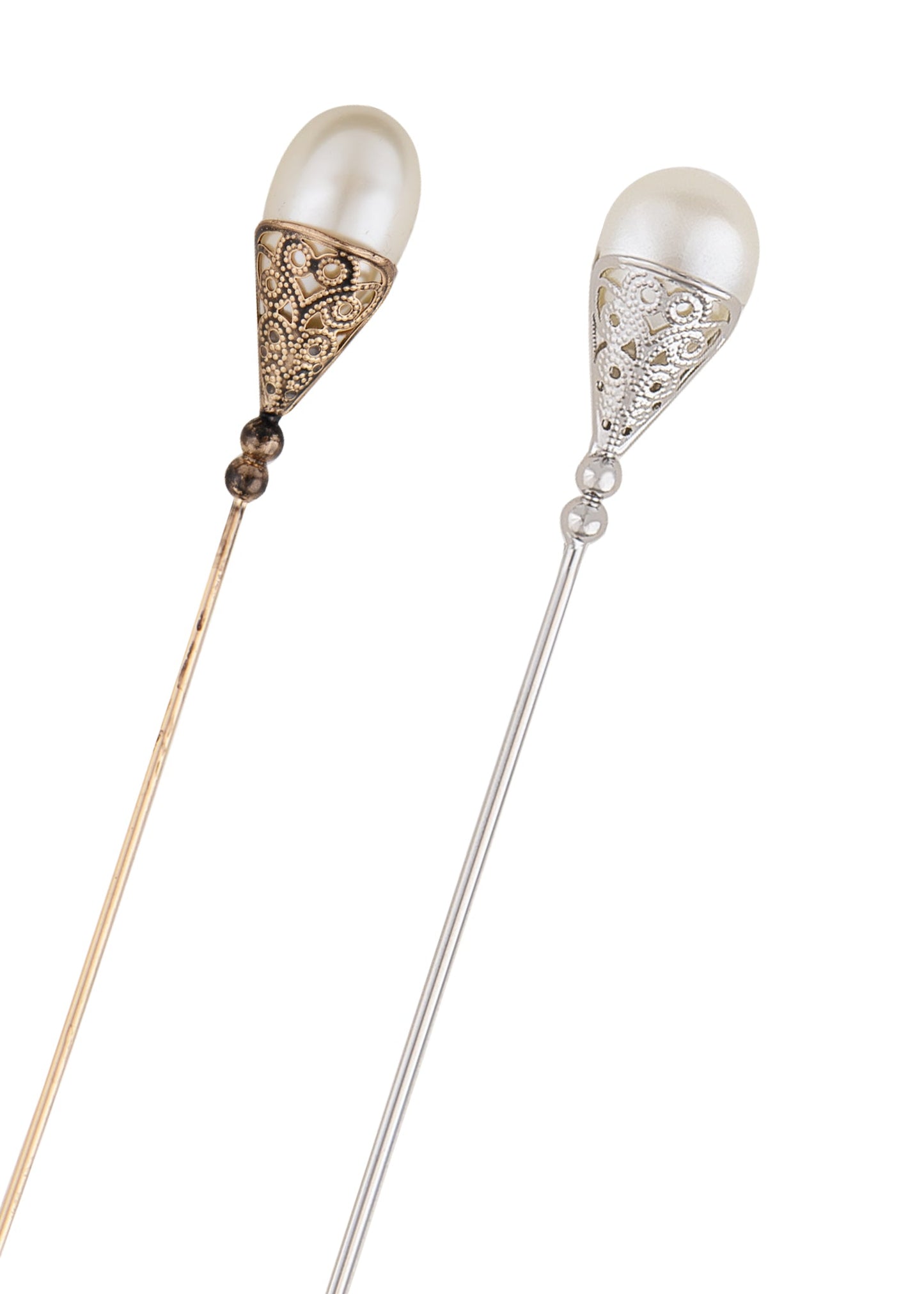 Women's Hat Pin Long Handle Golden Jewelry Retro Hollow Out Pearl Pins