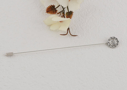 Women's Vintage Golden Metal Hollow Out Design Crystal Rhinestone Pearl Crown Hat Pin 5in Length Silver Flower Brooch