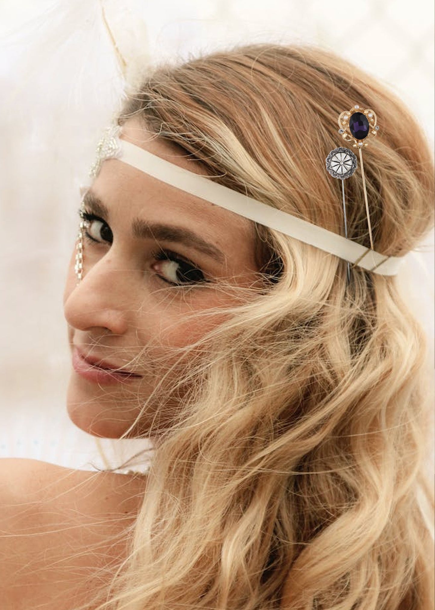 Women's Vintage Golden Metal Hollow Out Design Crystal Rhinestone Pearl Crown Hat Pin 5in Length Silver Flower Brooch