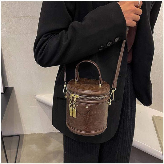 Lock Detail Zipper Bucket Bag