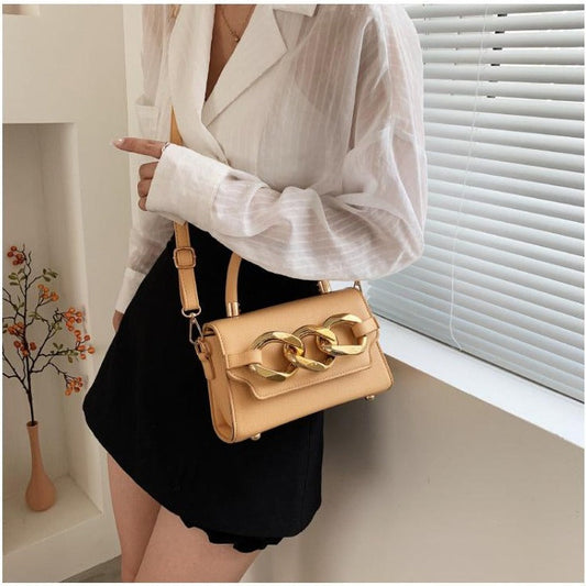 Gold Buckle Top Handle Bag