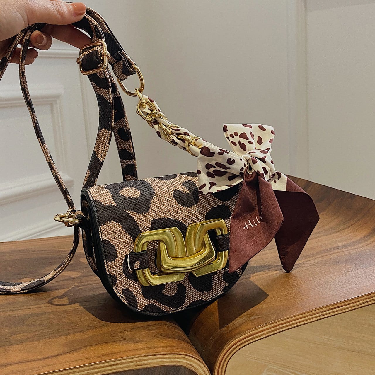 Scarf Detail Metallic Buckle Sling Bag