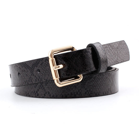 Faux Leather Croc Print Belt with Gold Square Buckle