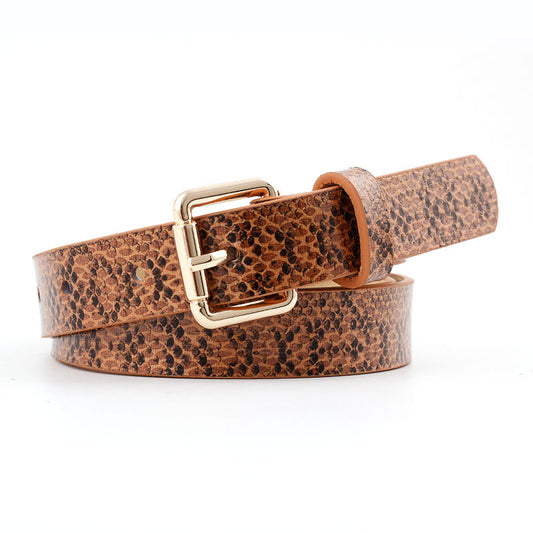 Faux Leather Croc Print Belt with Gold Square Buckle