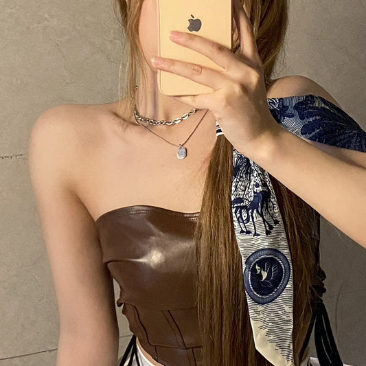 Silver Layered Chain Necklace with Silver Plate