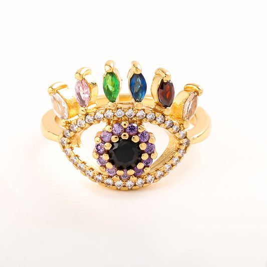 Eye Shaped Colorful Rhinestones Gold Adjustable Ring