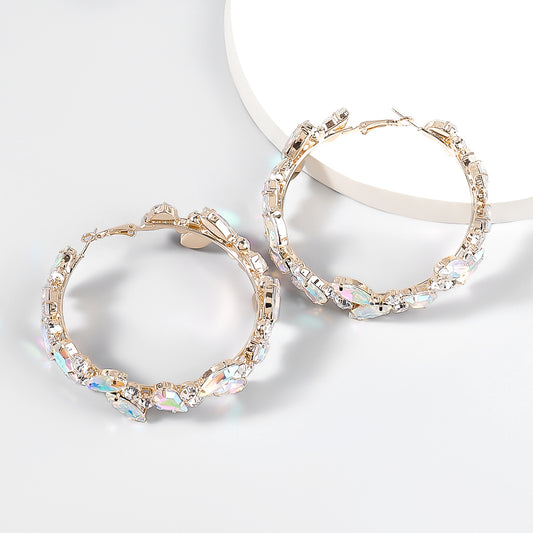 Leaf Shaped Crystals Round Hoop Earrings