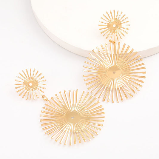 Gold Toned Matching Round Circles Dangle Earrings