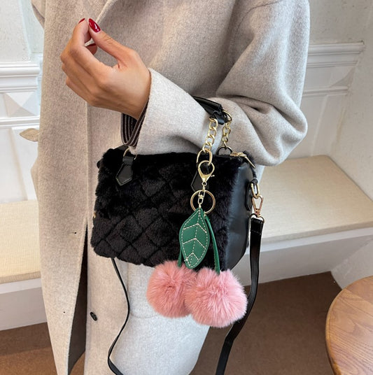 Criss Cross Fluffy Cherry Crossbody Bag