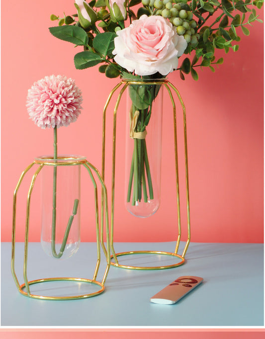 Flat Iron Flower Vase with Glass Test Tube Design