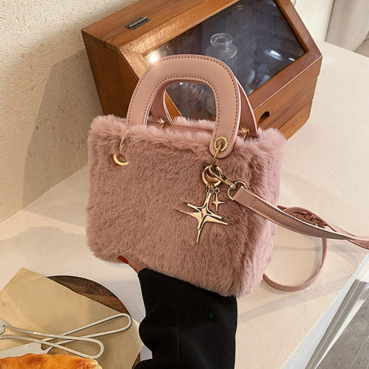 Soft Fluffy Small Handbag with Star Pendant