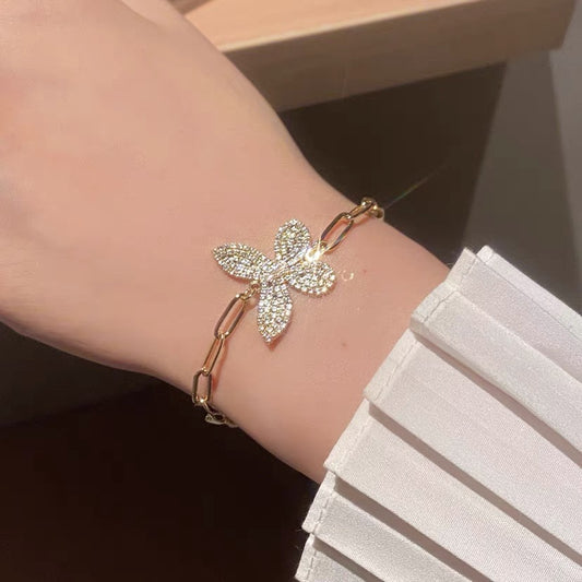 Gold Chain with Crystal Butterfly Bracelet