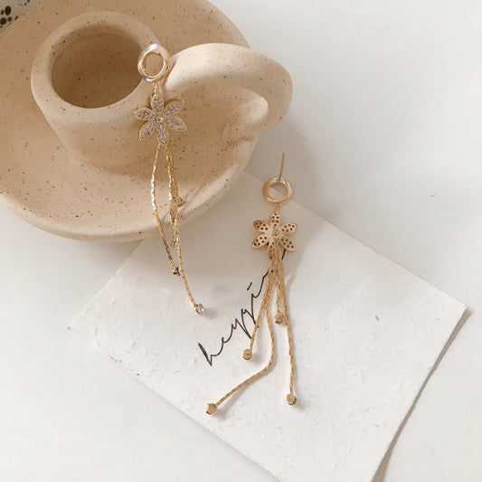 Crystal Embellished Flower Dangle Earrings