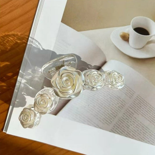 White Rose Clear Hair Claw