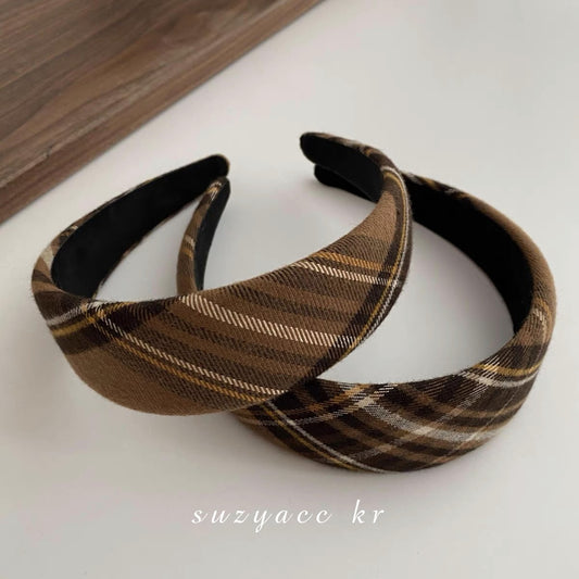 Mocha Brown Plaid Wide Headband