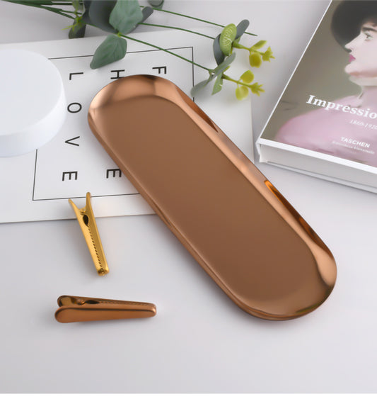 Metallic Long Oval Decorative Tray