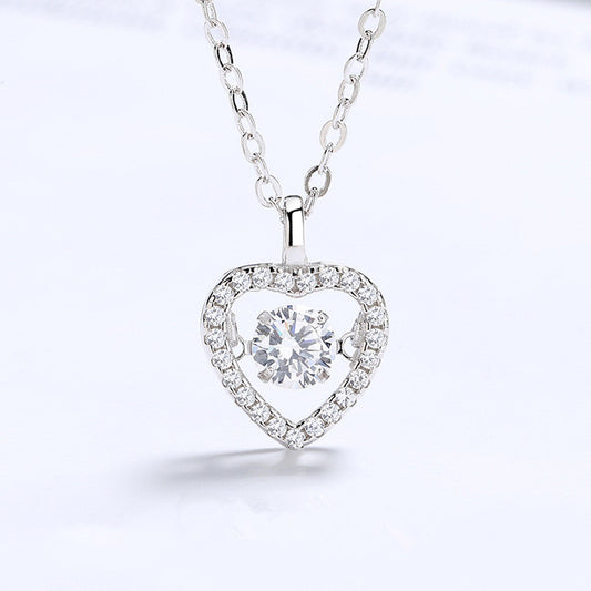 Heart Pendant Spinning Crystal 925 Sterling Silver Necklace