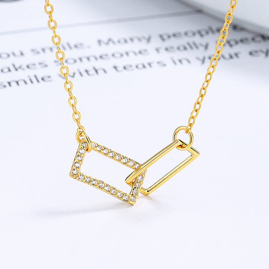 Interlocking Rectangles 925 Sterling Silver Necklace