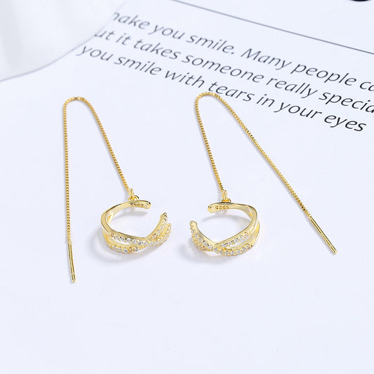 Cross X-Shaped Tassel 925 Sterling Silver Loop Earrings