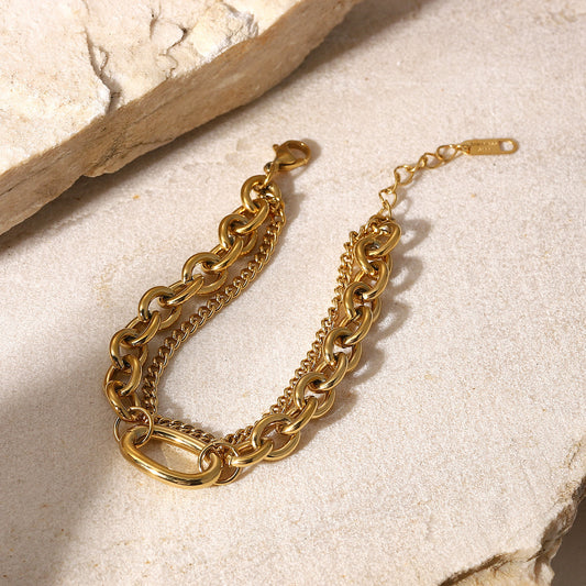 Double Layered Gold Chain 14K Gold-Plated Bracelet